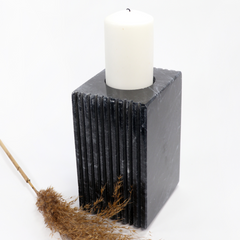 Black Ribbed Marble Candleholder